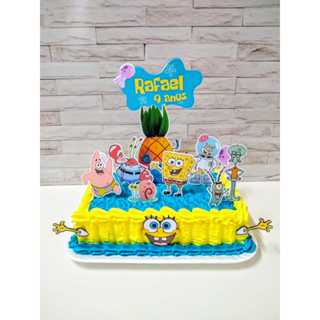 Topo Topper de bolo festa Personalizado com nome e idade Bob Esponja em Oferta na Shopee