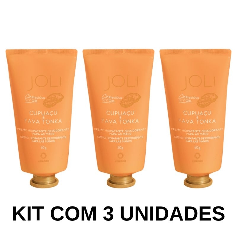 Kit com Três Creme Hidratante Desodorante Para as Mãos Joli Cupuaçu e Fava Tonka 50g Hinode