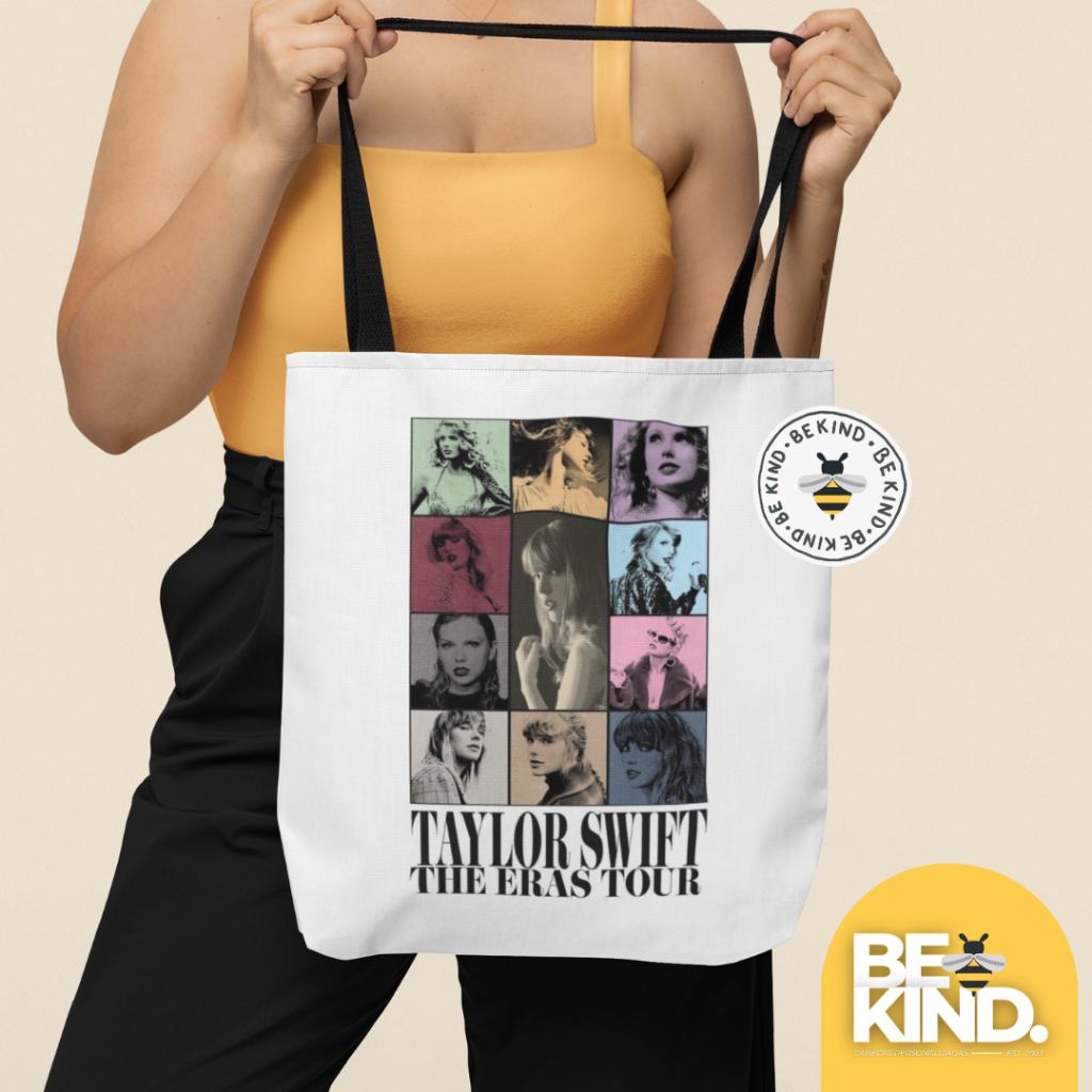 Eco Bag Personalizada Taylor Swift The Eras Tour (30cmx35cm, branca e alças pretas, tecido 100% poliéster) | be kind.