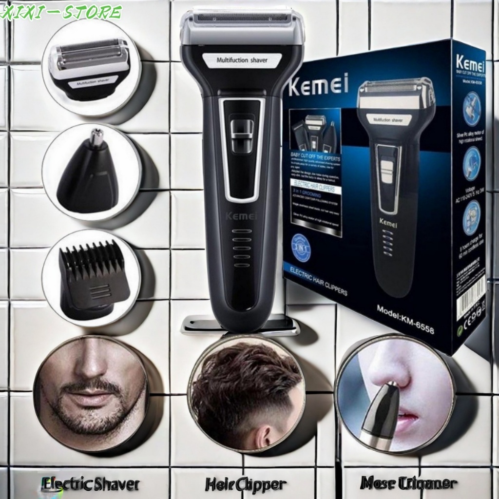 Maquina Barbear Shaver Kemei 3 Em 1 KM-6558/6776 Nariz Barba Pelos e Corpo