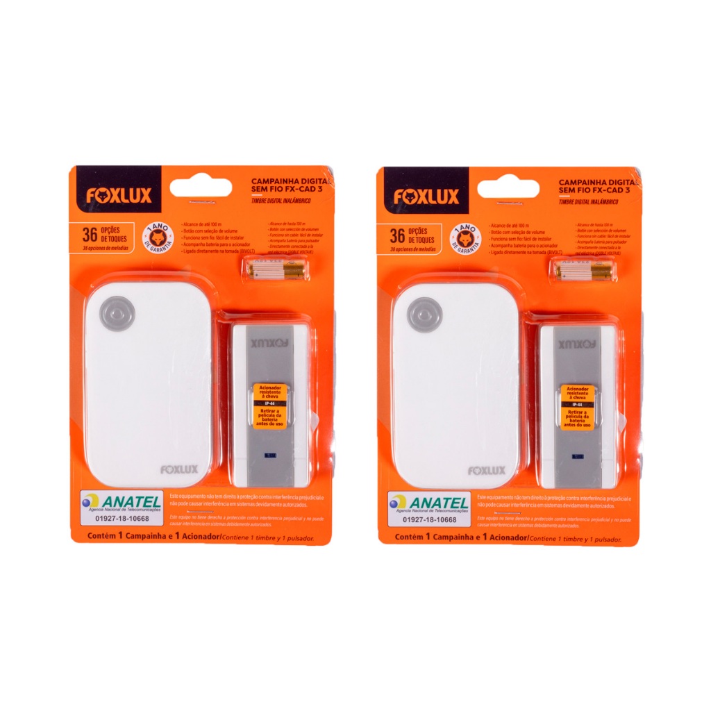 Kit 2 Campainha Sem Fio Foxlux Bivolt FX-CAD 3 | praticidade, fácil instalação em Oferta na Shopee
