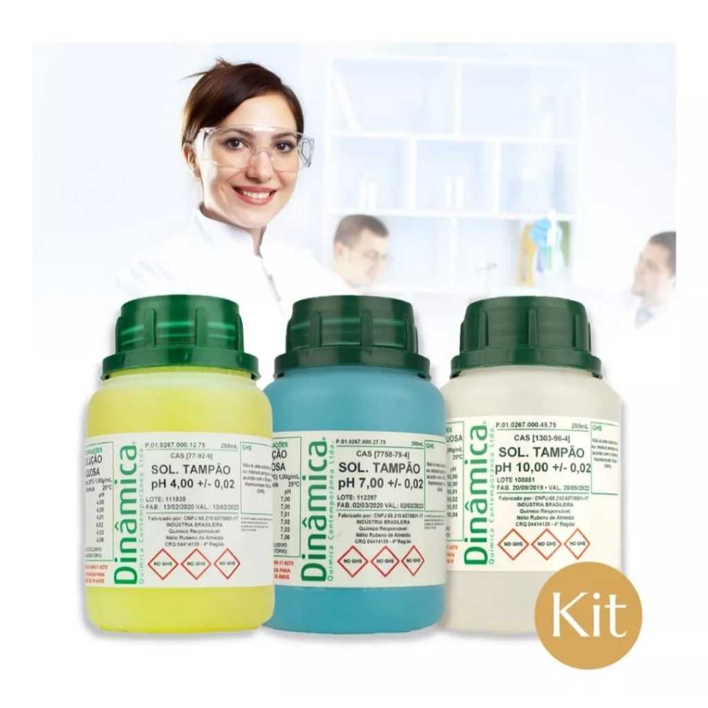 Kit Soluções Phmetro Ph 4, 7 E 10 - Cada Frasco Com 250 Ml