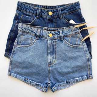 Short jeans feminino cintura alta barra virada e puído em Oferta na Shopee