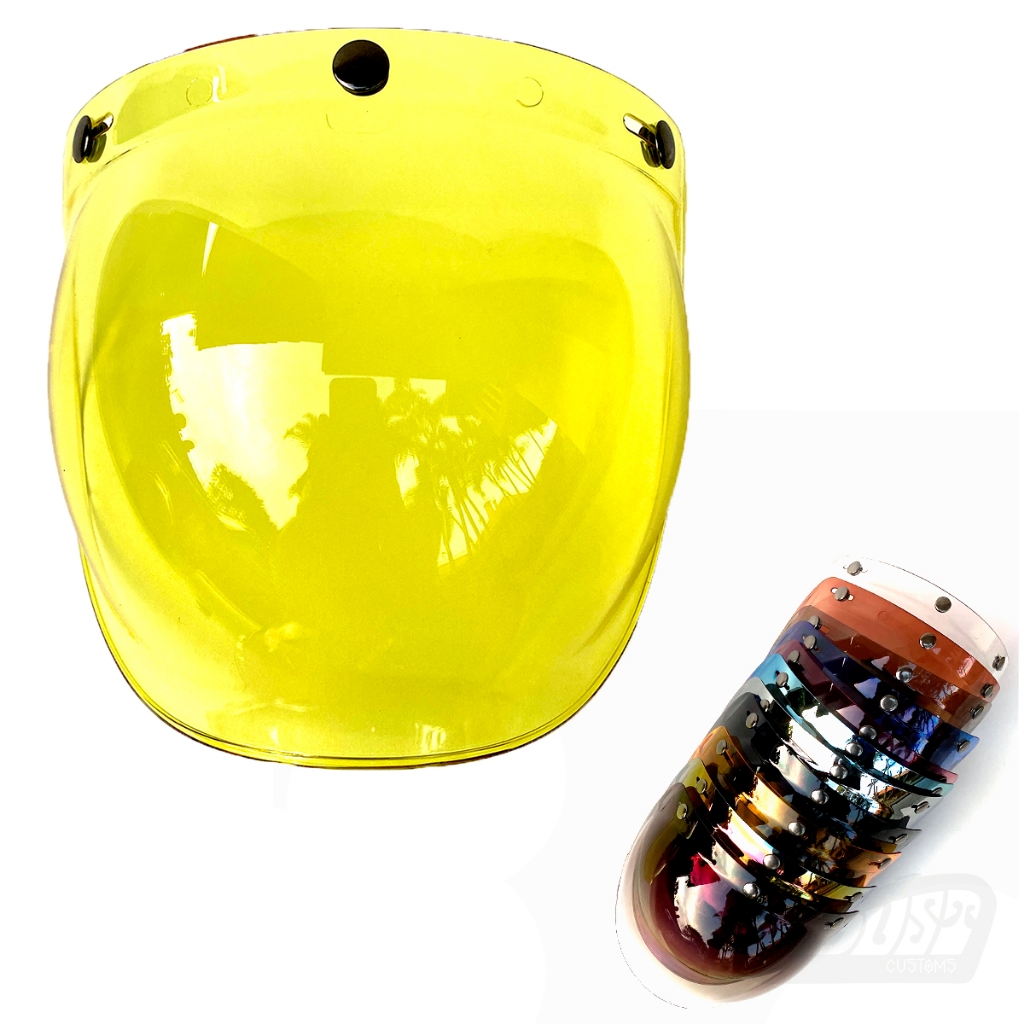 Viseira Bolha Amarela para Capacete Aberto com 3 Botões de Pressão/Custom Harley Vintage Old Cafe Racer Retrô anti-risco