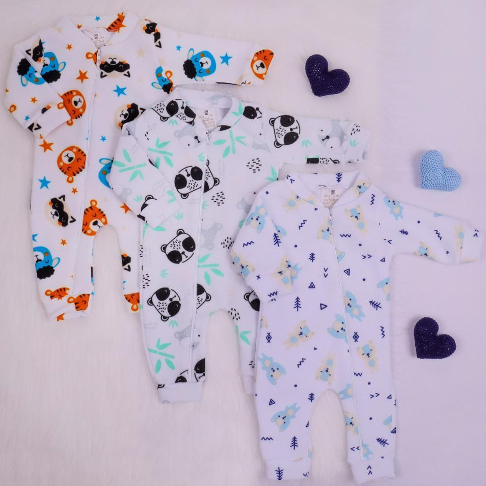 Kit 3 Macacão Para Bebê Masculino Menino em Soft dia a dia Confortável