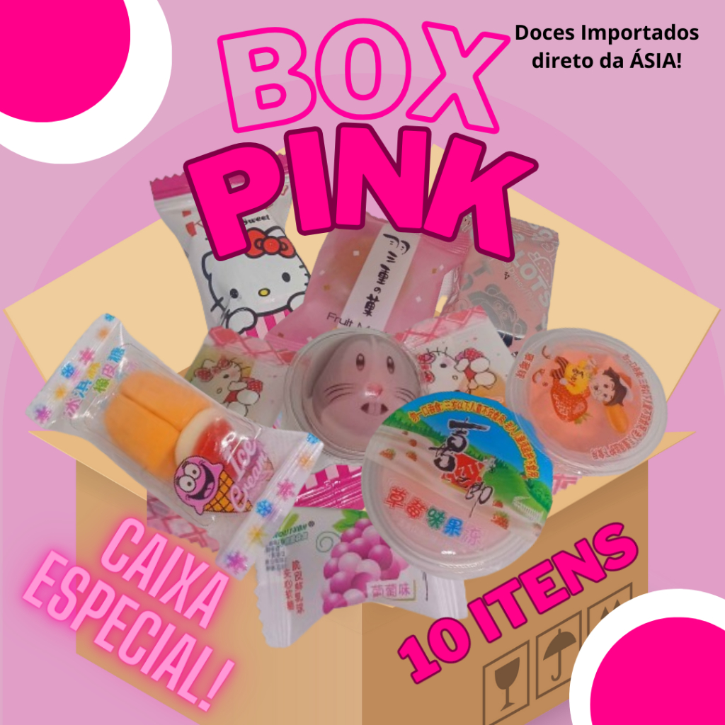 Asia Box Especial Rosa - Doces coreanos Kit com Doces japoneses - 10 unidades (Coreia do Sul, Japão, China)