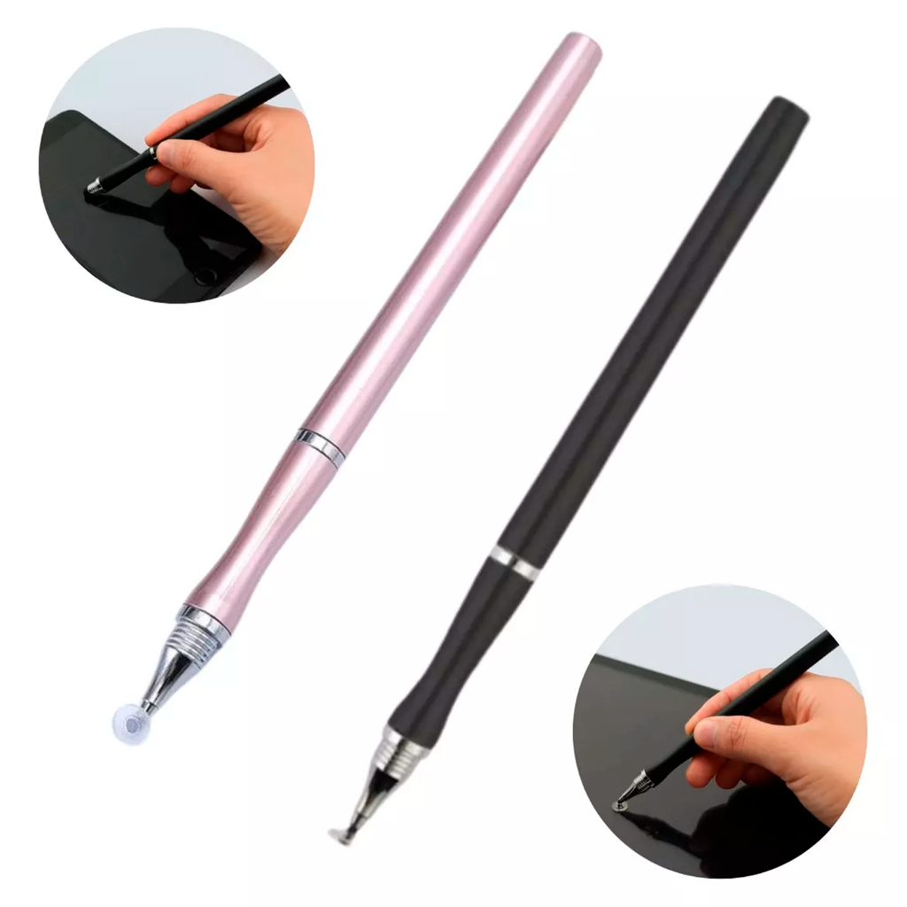 Kit 2 Caneta Touch Screen Ponta Fina Desenho 2 Em 1 Compatível Android Apple Celular Tablet Desenhos Stylus Alta Precisão Universal