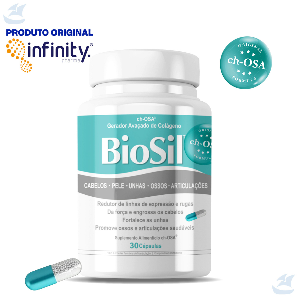 Biosil 520mg 30 Cáp.Silicio Organico  CABELO PELE UNHA FORTES ELASTICIDADE DA PELE FORTALECIMENTO