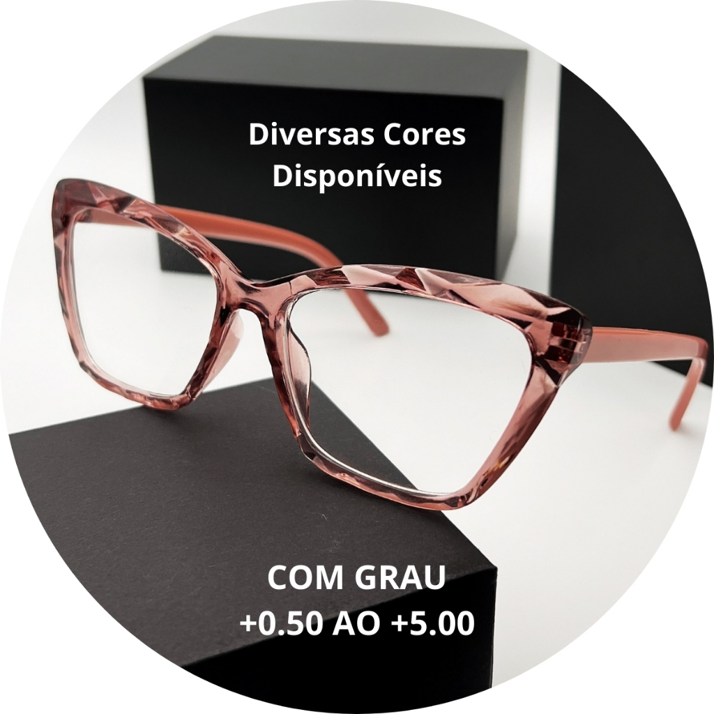 Óculos Com Grau Leitura Perto Descanso Gatinho Diamante Lapidado 3D Lente Pronta Presbiopia Feminina
