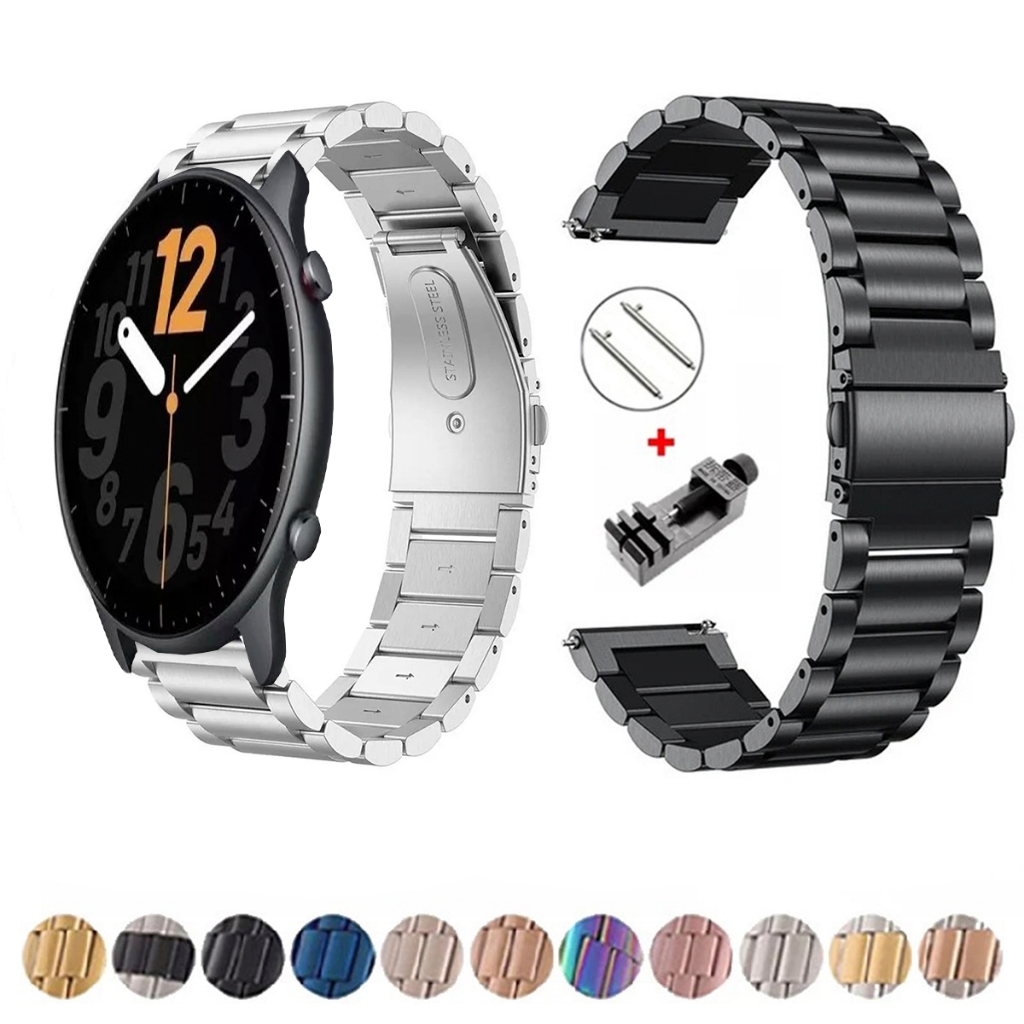 Pulseira de 22mm Metal Elos de aço inox para Amazfit GTR 2 Nova Versão de Engate Rapido
