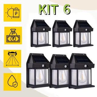 Kit 6 Luminária Arandela Vintage Placa Solar Lâmpada Externa Moderna Decoração Com Sensor…