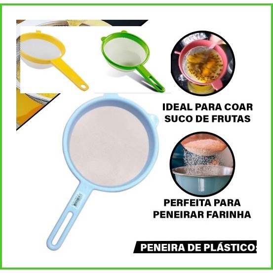 Peneira em Plástico com Tela em Nylon 9cm - coador de chás, sucos, tapioca, farinha