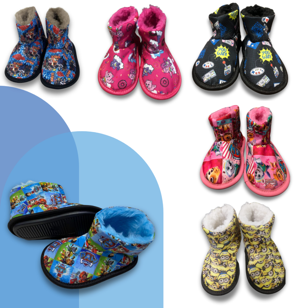 🚀👣✨Pantufa infantil botinha menino e menina de lã Estampas bichinhos personagens patrulha canina minion play naruto skye