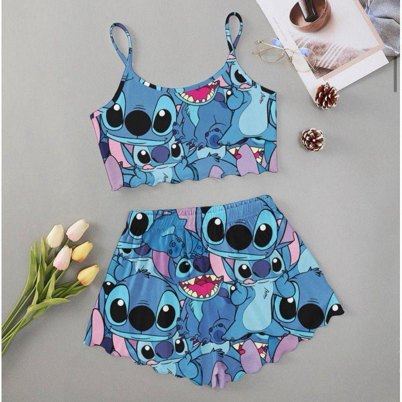 Pijama Baby Doll Verão  conjunto personagens feminino adulto cropped shorts curto borboletas  cores em Oferta na Shopee