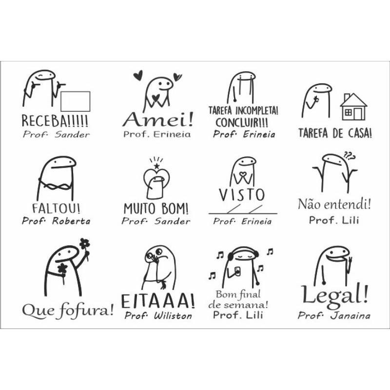6 Carimbos pedagógicos escolar flork com nome da professora, mais de 50 modelos a sua escolha. em Oferta na Shopee