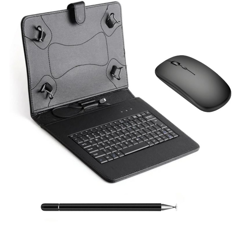 Capa com teclado + Caneta touch + Mouse bluetooth Para tablet Samsung Galaxy tab