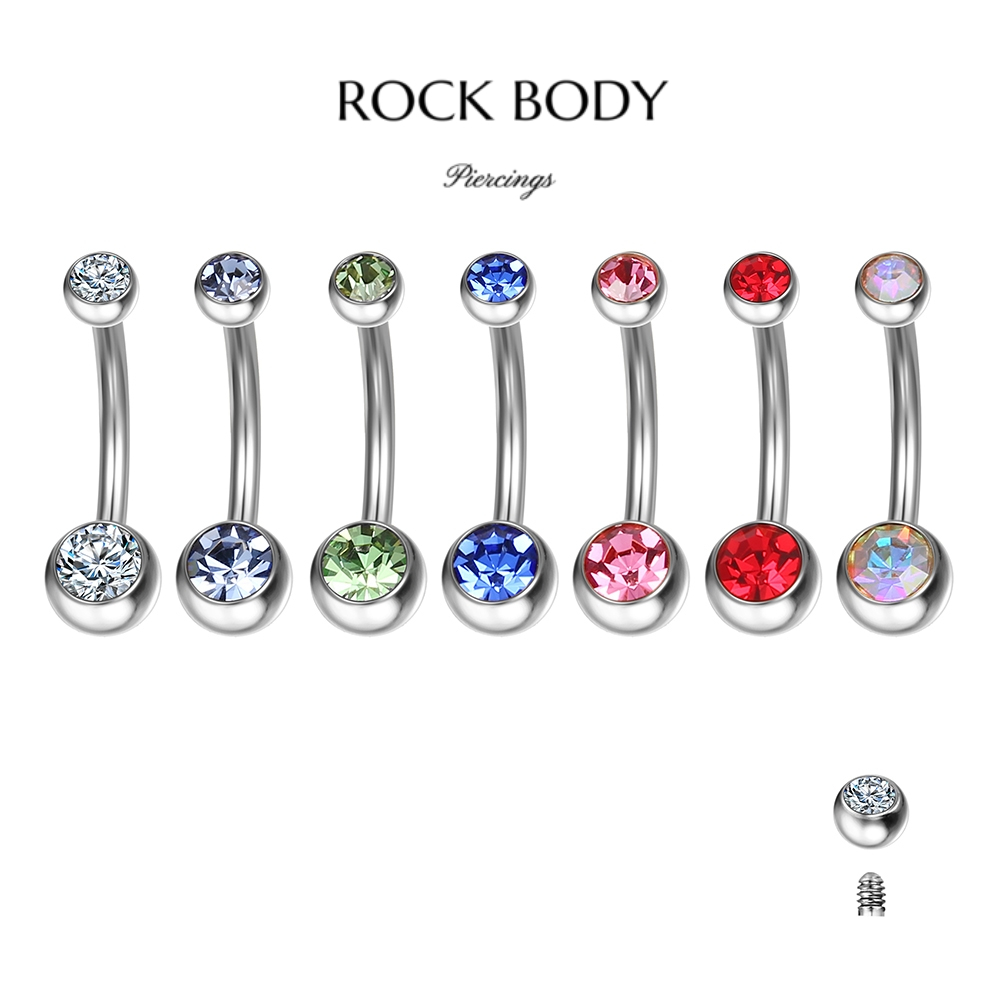 Piercing Aço Cirúrgico Umbigo Duas Zircônias | Banana Piercing de Umbigo Pequeno Delicado em Oferta na Shopee