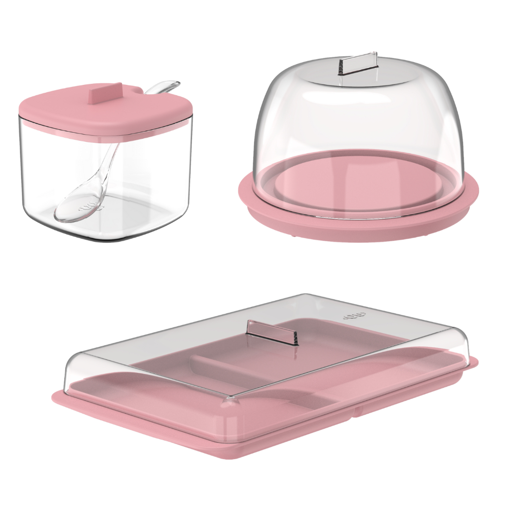 Kit Conjunto Mesa Posta Café Porta Frios Queijeira Açucareiro Rosa Ou Três Peças