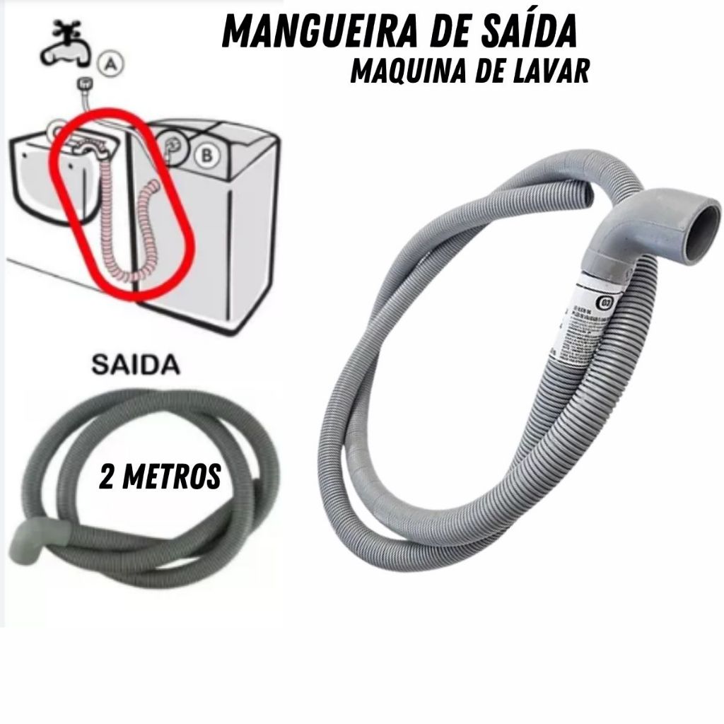 Mangueira Saída De Agua Maq Brastemp, Consul, Electrolux 2m Bocal Curvo 28mm