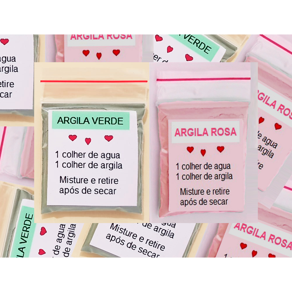 Kit 15/20/30/50/100 Sachês de Argila Verde Rosa Mimos Clientes no saquinho Lembrancinha kit skin care Promoção