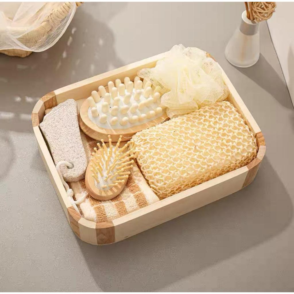 Kit Banho Spa Madeira Relaxante Massagem Revigora Esfoliação Ritual de Cuidados Esfoliação