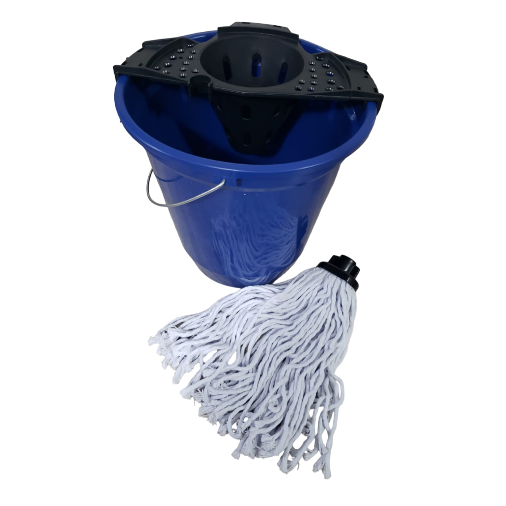 Refil Mop Esfregao Algodao + Balde AZUL 13 Litros Especial Limpeza + Espremedor - O MAIS VENDIDO