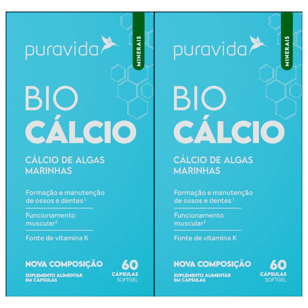 2x Bio Cálcio Marinho +vitamina D3 + K2 60caps Puravida Ful