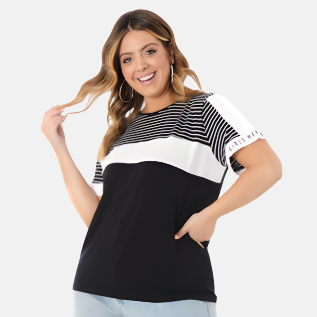 Blusa Feminina Plus Size com Listrado Elegante 102544-C1