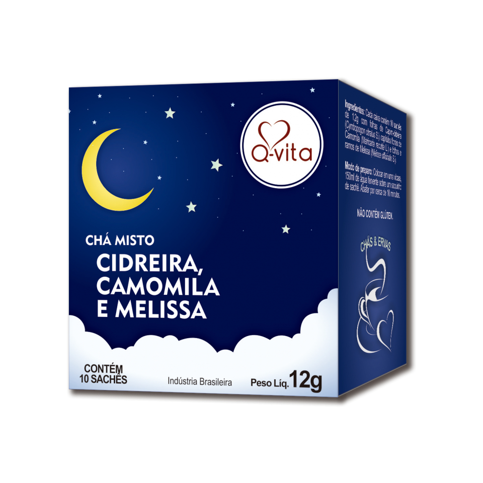 Chá Cidreira, Camomila e Melissa Q-Vita 10 Sachês 12g