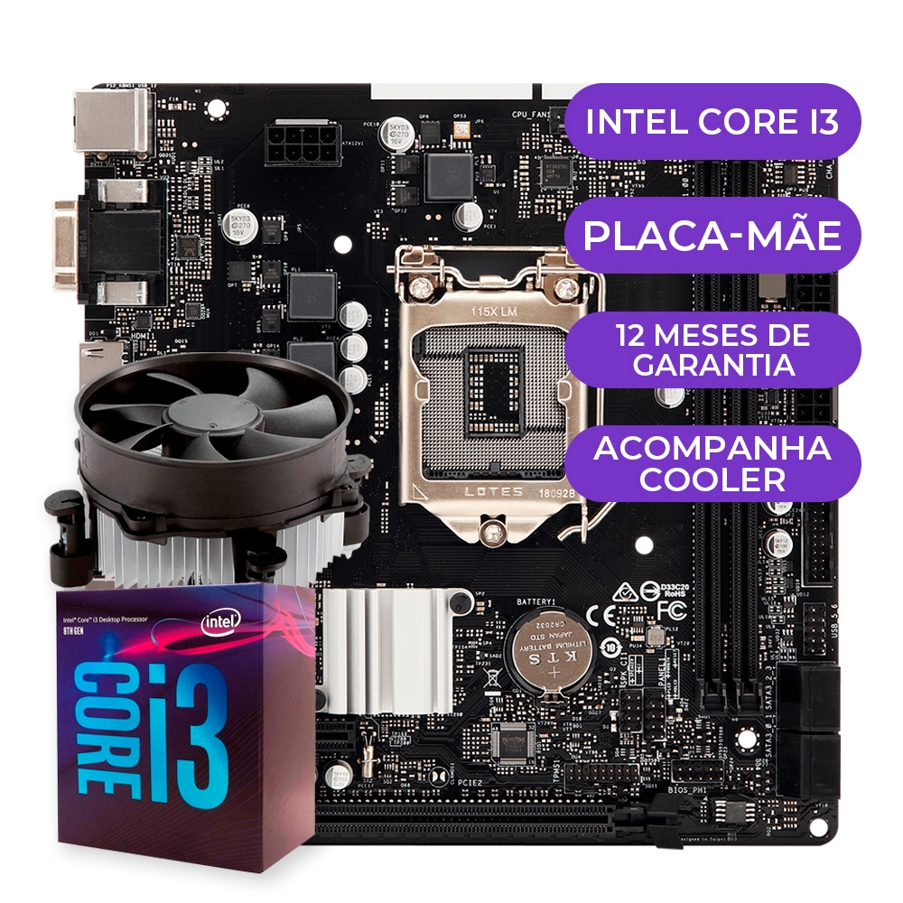 Kit Upgrade Gamer Intel Core i3-8100 + COOLER + PLACA-MÃE em Oferta na Shopee