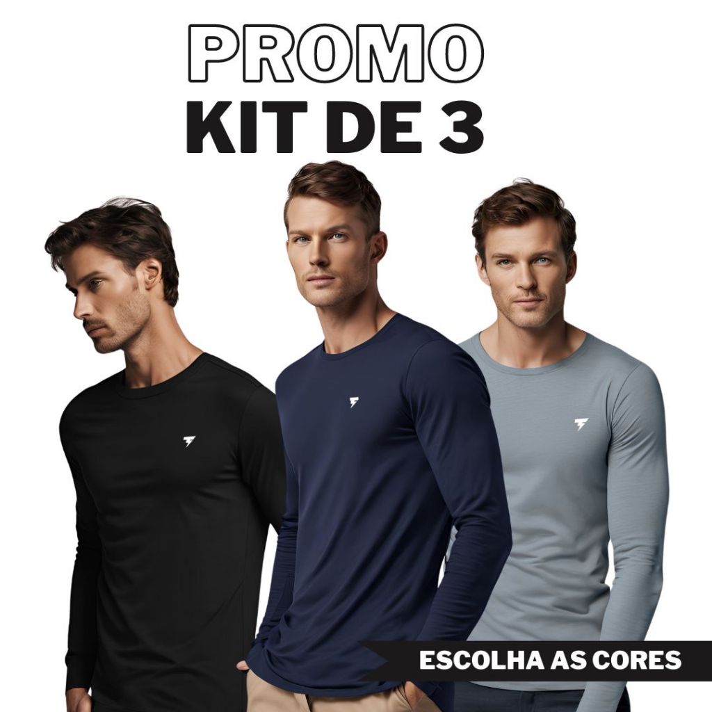 Kit 3 Camisetas UV 50+ Proteção Solar Térmica Segunda Pele Praia Ciclismo Academia Pesca Corrida