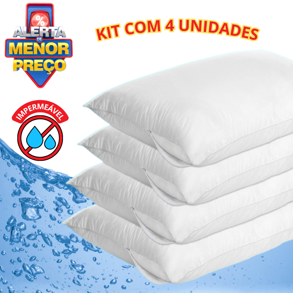 Kit 4 fronha impermeável anti - ácaro Cor Branco com zíper 70cm x 50cm Promoção Oferta Relampago