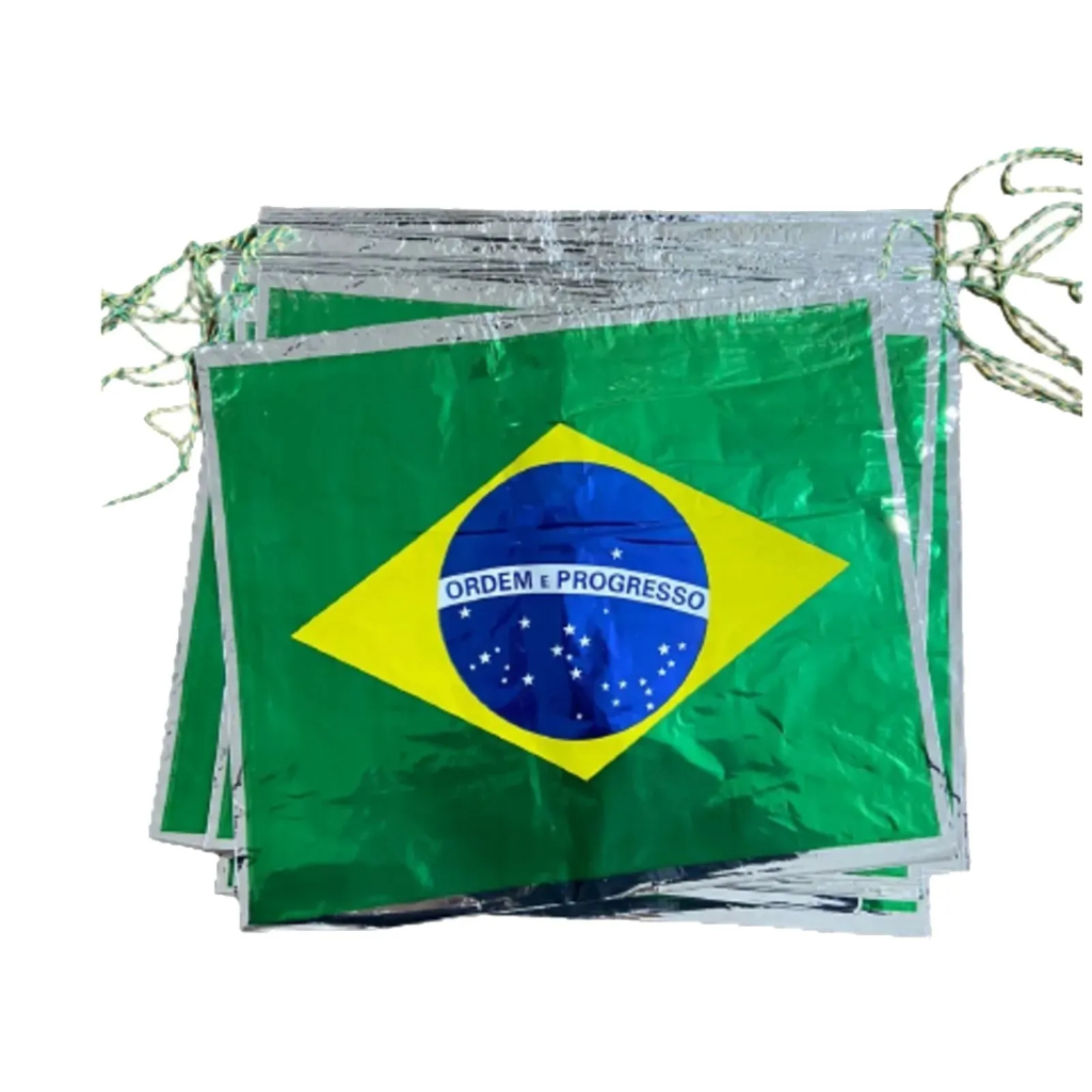 Bandeiras Brasil Enfeite Para Copa Metálico - 44cm x 36,5cm - 10 Metros - 1 unidade - Rizzo em Oferta na Shopee