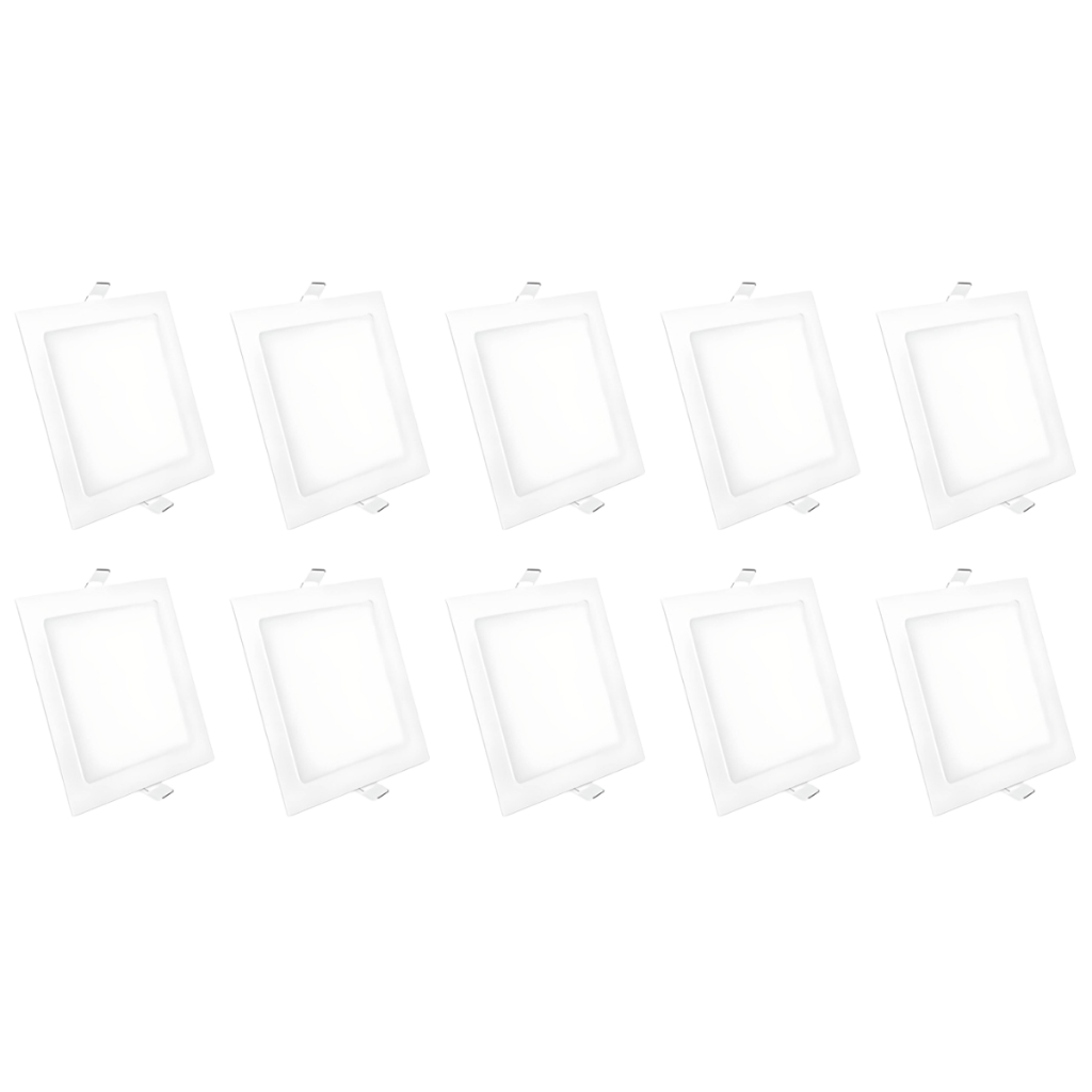 Kit 10 Luminária Painel Plafon Led Embutir Quadrado 12w Bivolt Elgin - Home & Living
