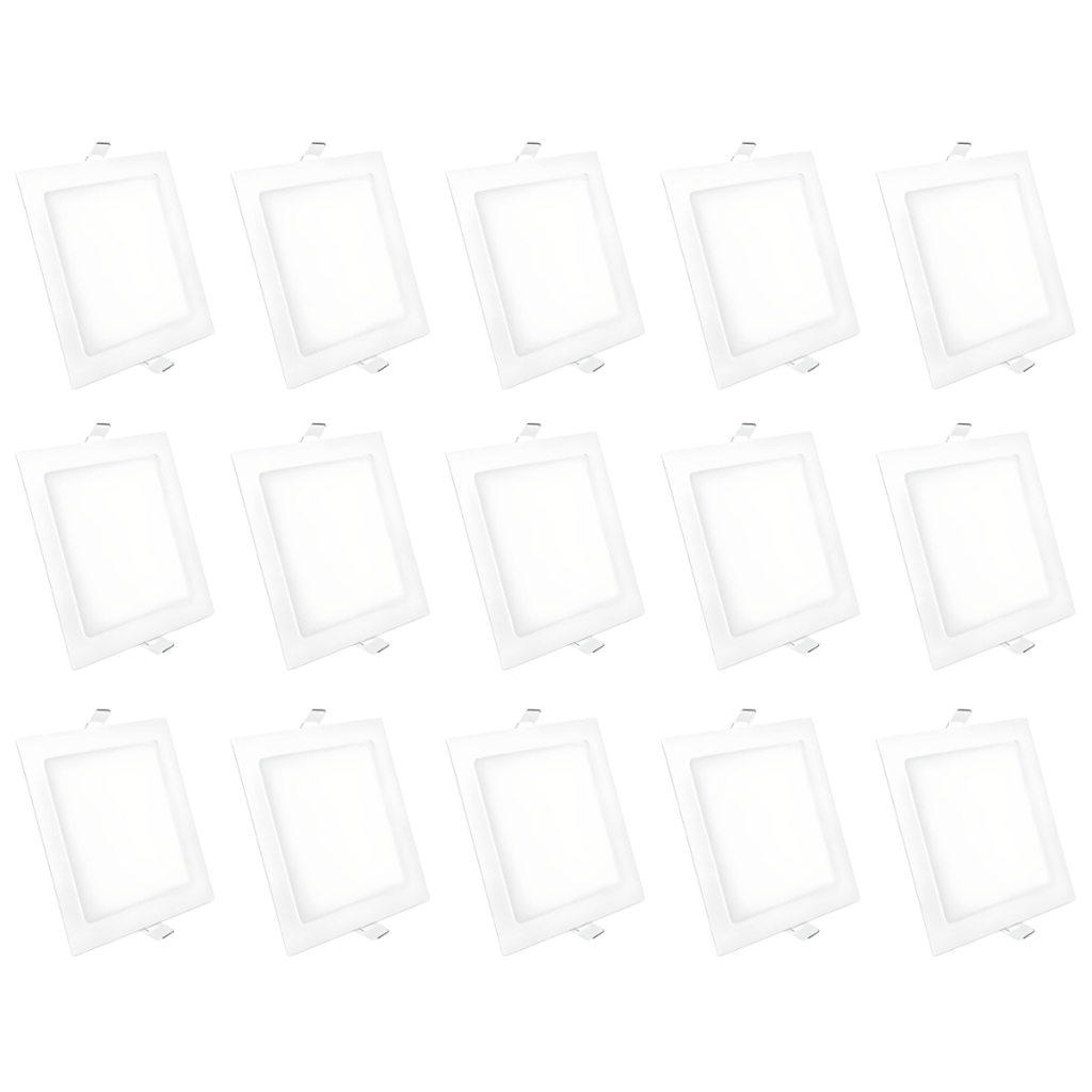 Kit 15 Luminária Painel Plafon Led Embutir Quadrado 12w Bivolt Elgin