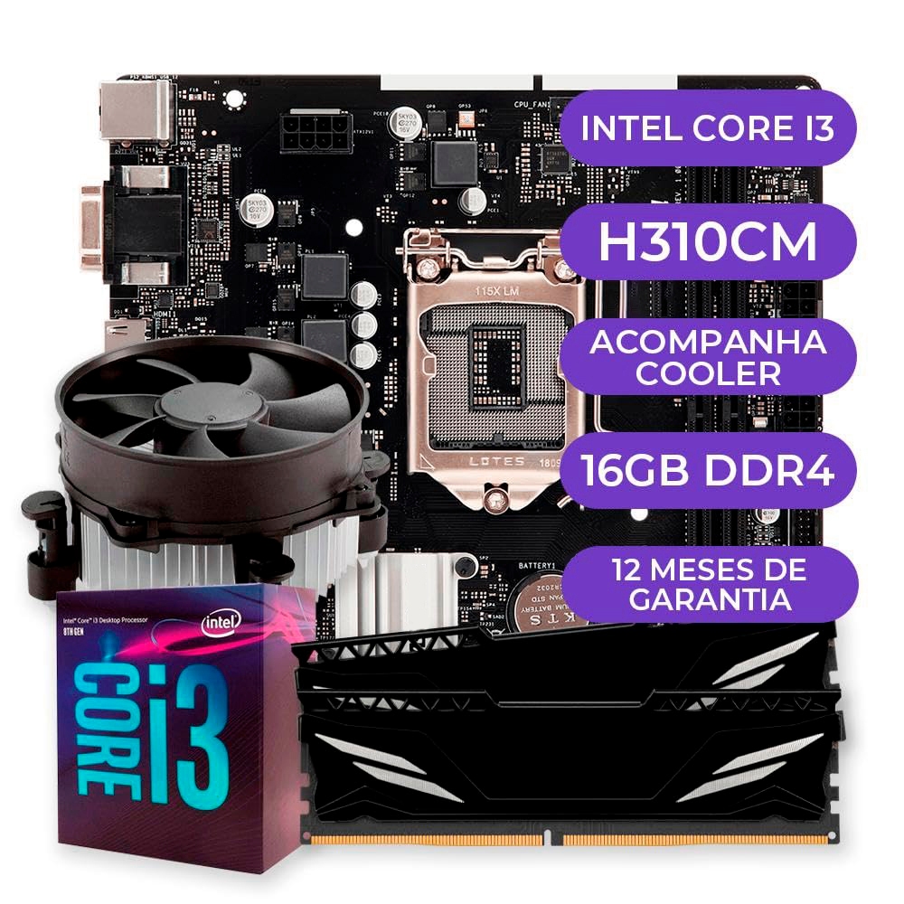 Kit Upgrade Gamer Intel Core i3-8100 + COOLER + PLACA-MÃE + 16GB DDR4 - Computers & Accessories