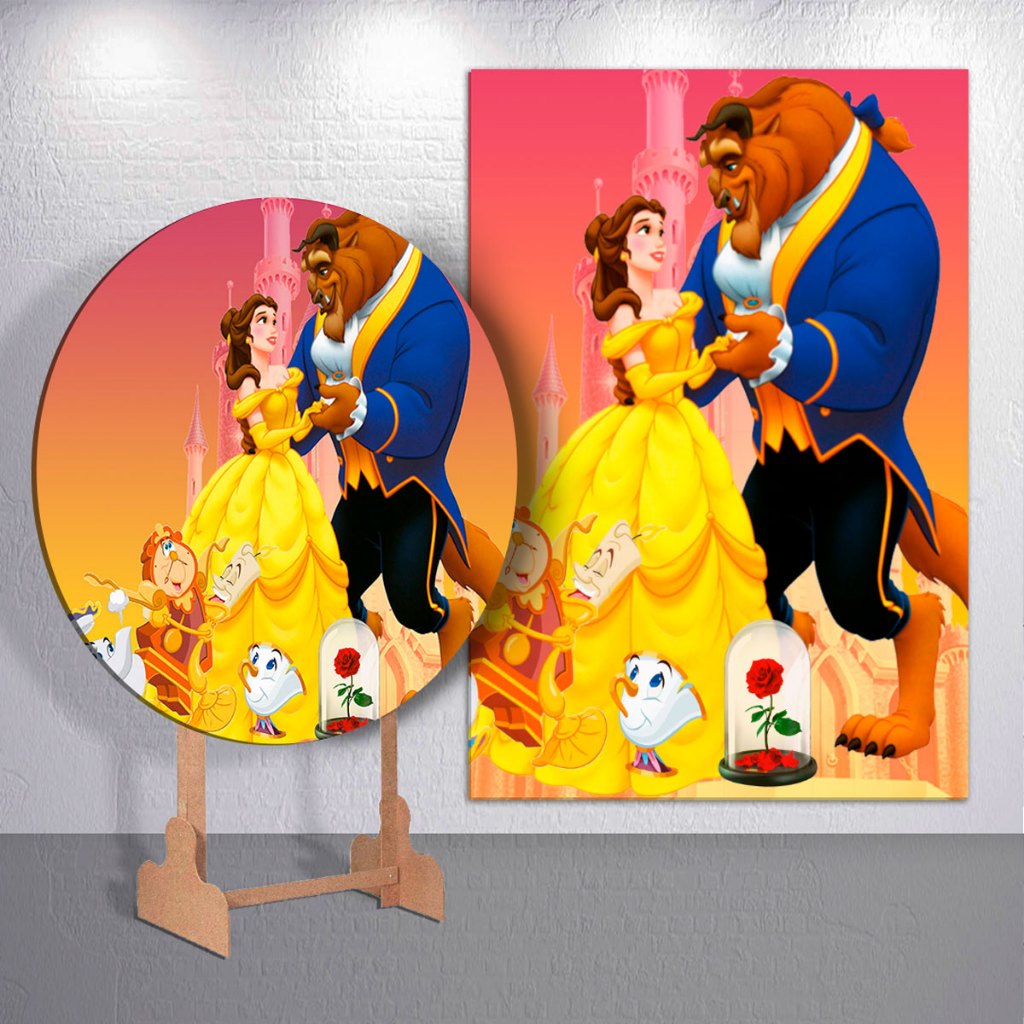 Painel De Festa Retangular Com Capas Sublimadas Tema Castelo Dourado Mágico E Trio De Cilindros