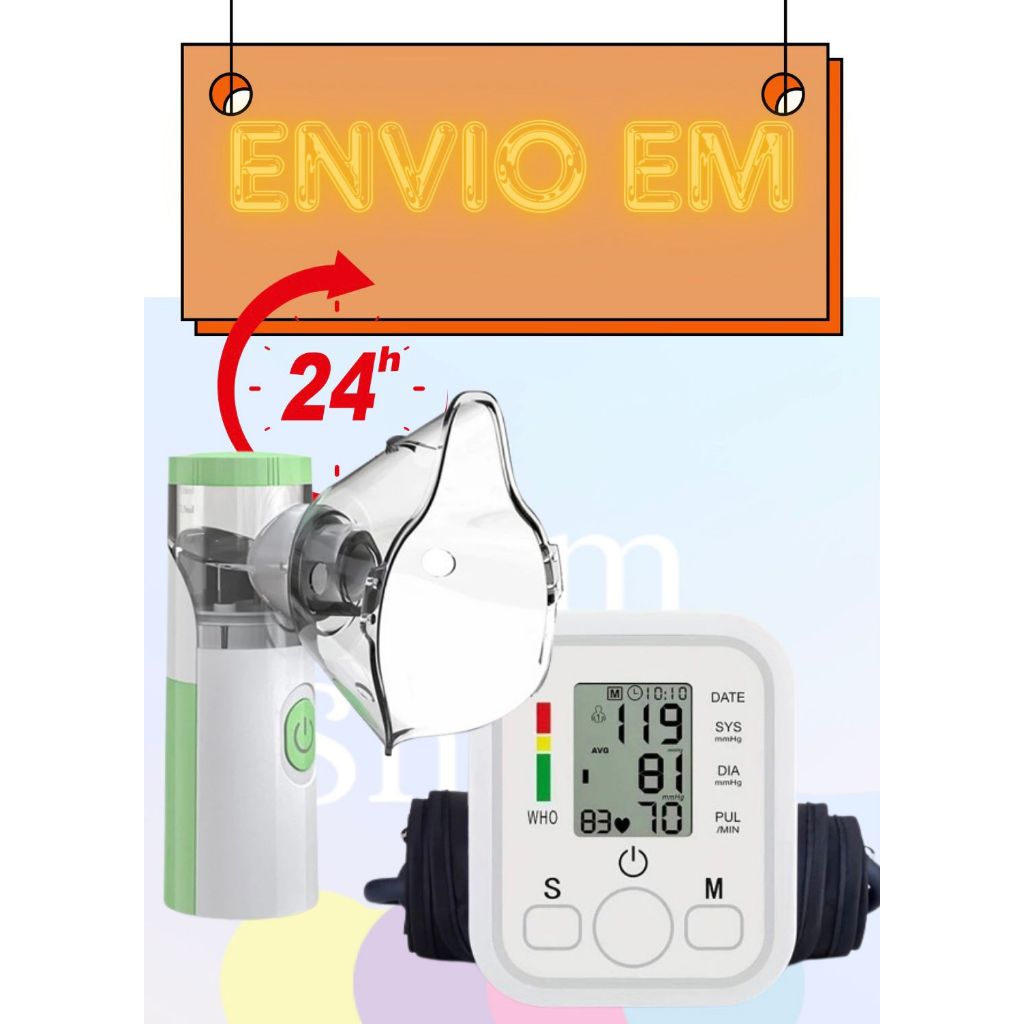 Kit saúde nebulizador portátil+monitor de pressão automático de braço