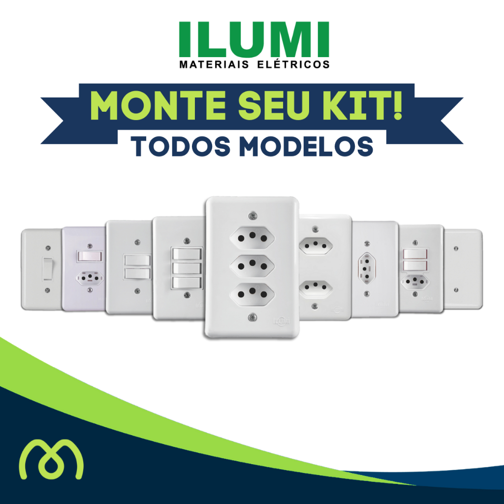 Tomadas 10A 20A Interruptores Apagador Simples Paralelo Placa Cega Linha Stylus Monobloco Ilumi