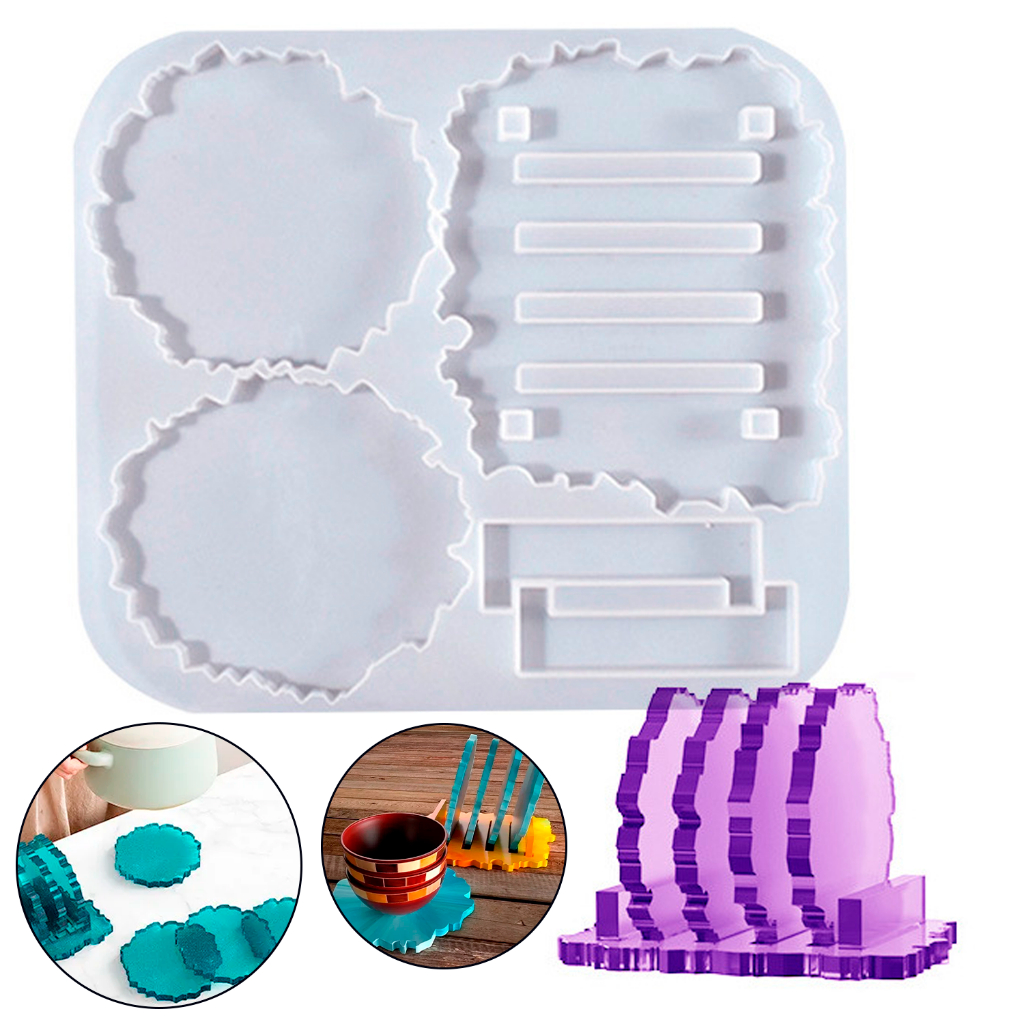 Forma Molde Silicone Flexivel Epoxi Gesso Artesanato 4 Conjunto Porta Copo Esteira Com Suporte Dyi Decoração Geodo em Oferta na Shopee