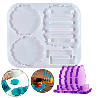 Forma Molde Silicone Flexivel Epoxi Gesso Artesanato 4 Conjunto Porta Copo Esteira Com Suporte Dyi Decoração Geodo em Oferta na Shopee