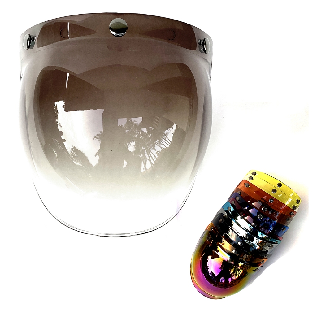 Viseira Bolha Fumê Cinza Degradê para Capacete Aberto com 3 Botões de Pressão/Custom Old Cafe Racer Retrô anti-risco