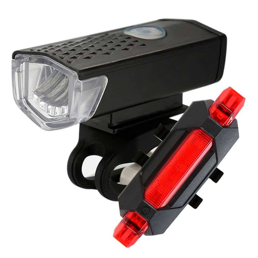 Kit Farol Bike Led Dianteira + Lanterna Sinalizador Traseira LED USB Recarregável 4 Modos Bicicleta em Oferta na Shopee