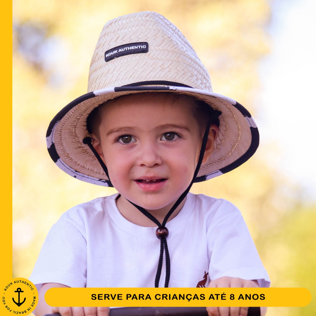 Chapéu de Palha Kids Infantil Criança Wave Surf Praia Saida Sol Verão na Moda Menino Palha Natural