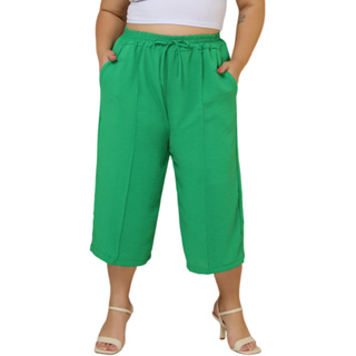 Calça Feminina Pantacourt Plus Size Cintura  Com Elastica e Bolsos Confortável em Oferta na Shopee