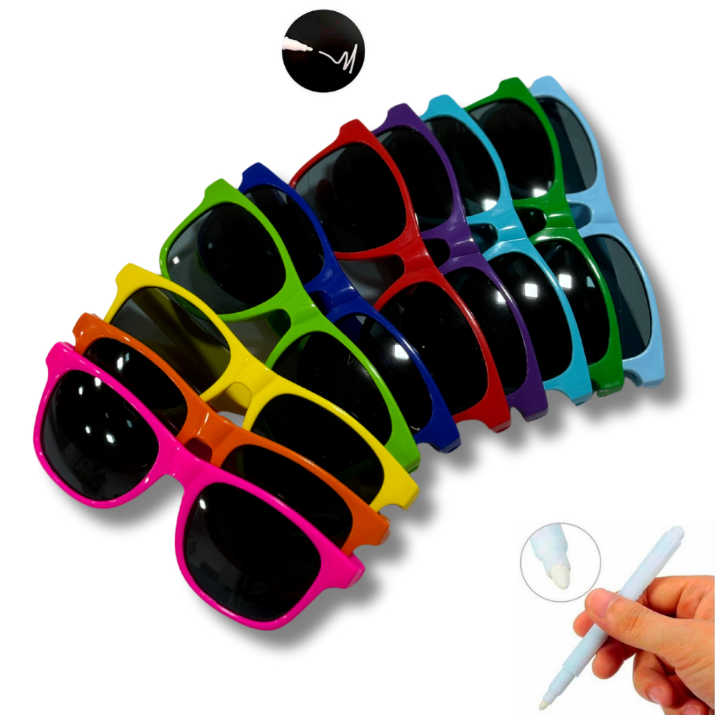 Kit Óculos Escuros MADU Clássico New Wave Standard WF Quadrados com Proteção UV400 + Caneta Giz Festa Balada Casamento