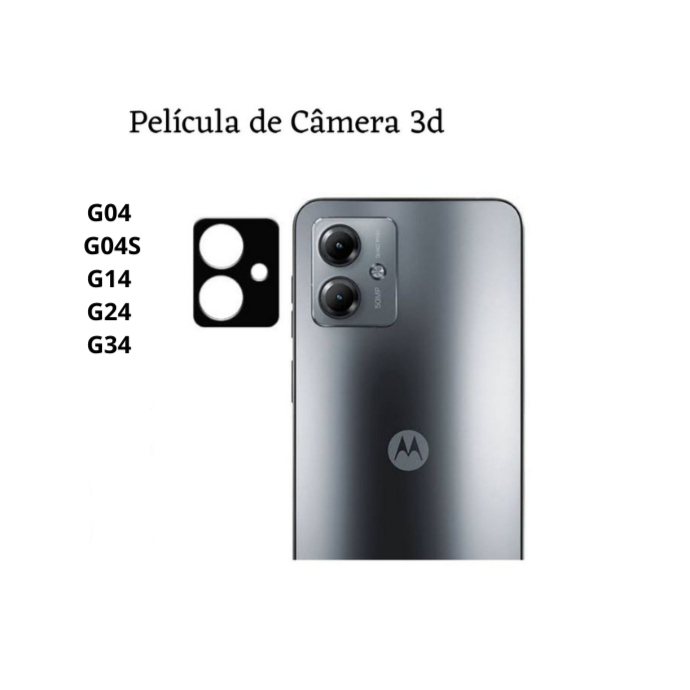 Película Para Câmera Motorola Moto G04/G04S/G14/G24/G34 Protetora De Lente Vidro Temperado 3D