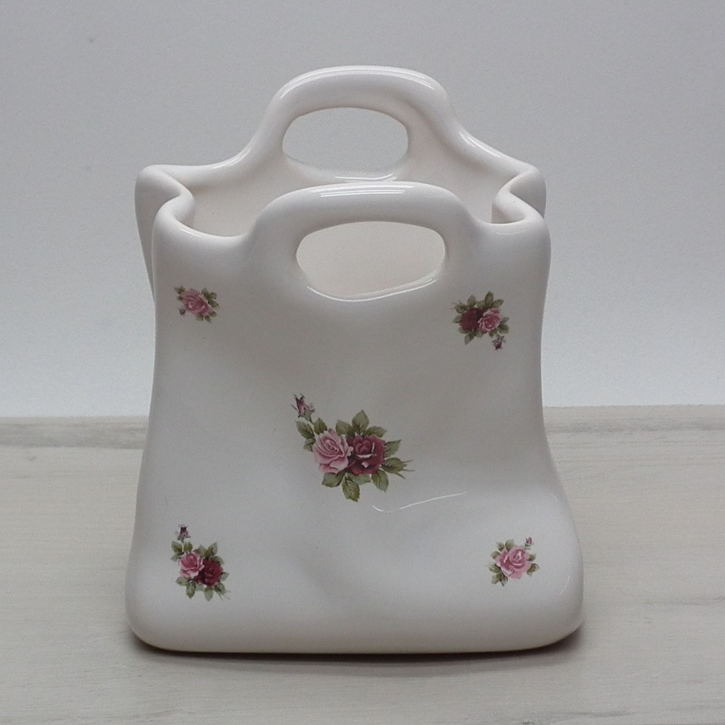 Porta Escovas Sacola Torcida Porcelana Floral Marsala Porta Pentes e escova Cabelo Porta Pincel de Maquiagem Porta Treco