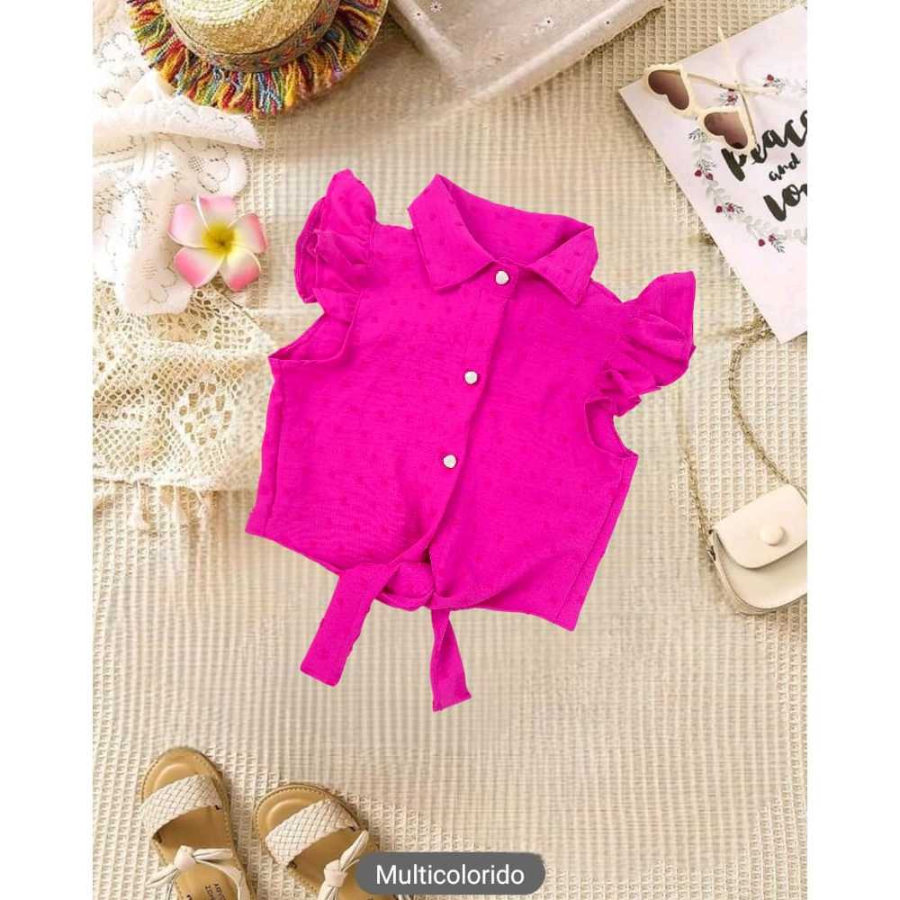 Blusa Camisa Infantil Duna com Botões Manga Frufru (Binf502)