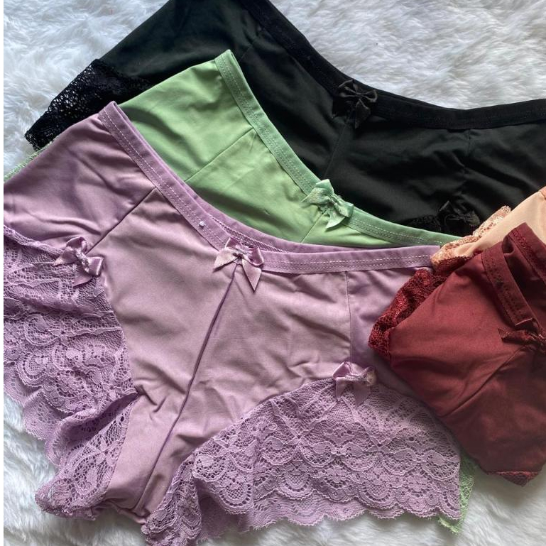 Kit 3 Calcinha Shortinho Feminino Lingerie Em Microfibra Com Recorte de Renda e Forro Algodão